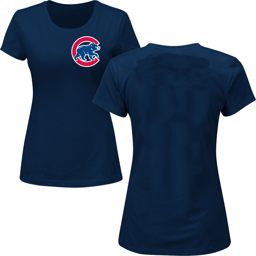 Chicago Cubs Women's Authentic Font Personalized Navy T-shirt By Majestic